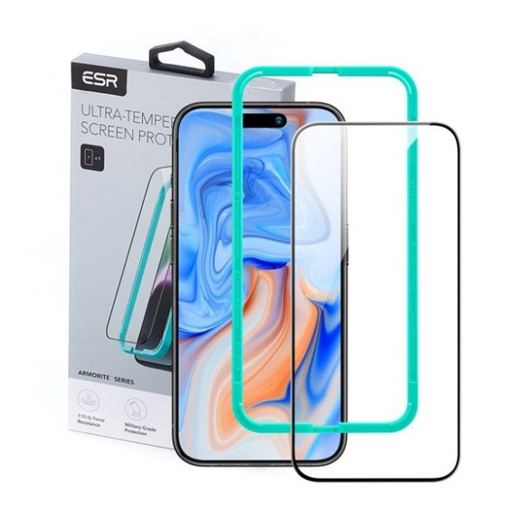 ESR ARMORITE folie sticlă protecție ecran(2.5D, margine rotunjită, rezistent la zgârieturi, 9H + cadru de montare) negru Apple iPhone 15 Plus