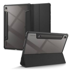 Husa SPIGEN ULTRA HYBRID PRO in picioare, efect piele (FLIP, deschidere laterala, TRIFOLD, suport desktop, suport creion) NEGRU Samsung Galaxy Tab S9 LTE ​​​​(SM-X716), Galaxy Tab S9 WIFI (SM-X710)