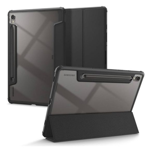 Husa SPIGEN ULTRA HYBRID PRO in picioare, efect piele (FLIP, deschidere laterala, TRIFOLD, suport desktop, suport creion) NEGRU Samsung Galaxy Tab S9 LTE ​​​​(SM-X716), Galaxy Tab S9 WIFI (SM-X710)