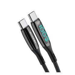   Cablu de date BLITZWOLF BW-TC23 (Tip-C - Tip-C, 5A, încărcător rapid, 100W, 90cm, șiret, afișaj LED) NEGRU