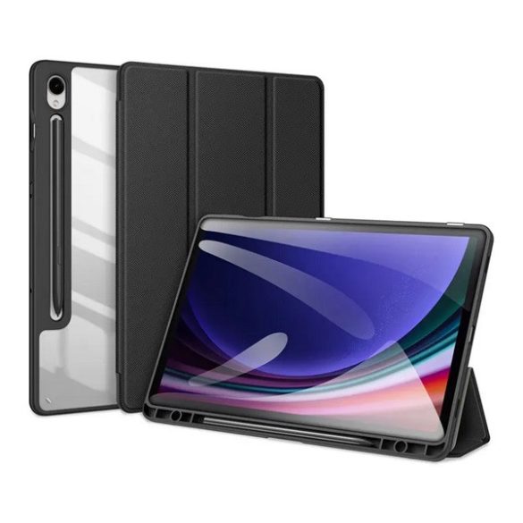 Husa DUX DUCIS TOBY in picioare, efect piele (FLIP activ, deschidere laterala, TRIFOLD, suport desktop, suport creion) NEGRU Samsung Galaxy Tab S9 FE WIFI (SM-X510), Samsung Galaxy Tab S9 FE LTE (SM-X516)