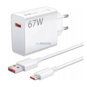 XIAOMI Încărcător AC priză USB (67W, încărcător rapid PD + cablu Type-C) ALB