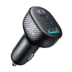   Încărcător auto JOYROOM USB+2 prize Type-C (30W, încărcător rapid, model carbon) NEGRU