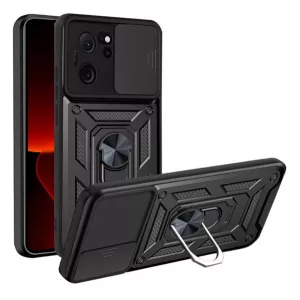 HUSĂ! - Defender protecțiede plastic pentru telefon (rezistent la impact mediu, interior din silicon, inel pentru titularul telefonului, protecție pentru cameră) negru Xiaomi 13T Pro, 13T