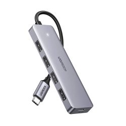   UGREEN Type-C HUB 5in1 (distribuitor, 4 prize USB+Type-C, 16cm) GREY