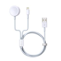   Cablu de încărcare DEVIA SMART 2 în 1 (USB - fulger, încărcător Apple Watch, wireless, încărcător rapid PD, 120 cm) ALB Apple IPAD, IPAD 2, IPAD (a treia generație)