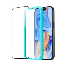   Sticlă de protecție pentru ecran ESR (margine rotunjită 2.5D, 0.3mm, 9H, fără amprentă + cadru de montare) NEGRU Apple iPhone 15 Plus