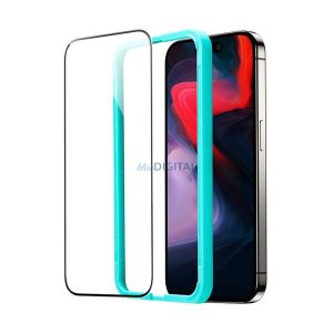 Sticlă de protecție pentru ecran ESR (margine rotunjită 2.5D, 0.3mm, 9H, fără amprentă + cadru de montare) NEGRU Apple iPhone 15 Pro Max