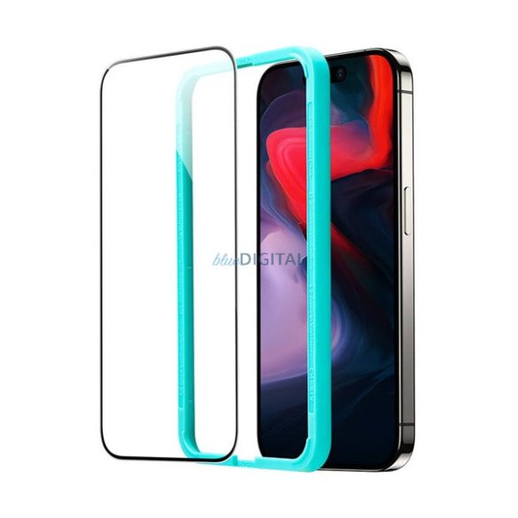Sticlă de protecție pentru ecran ESR (margine rotunjită 2.5D, 0.3mm, 9H, fără amprentă + cadru de montare) NEGRU Apple iPhone 15 Pro Max