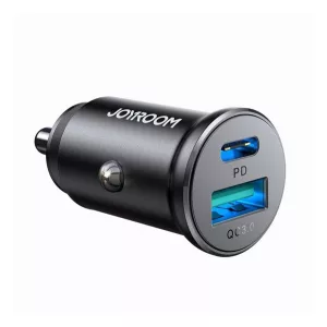 Încărcător auto JOYROOM USB+Type-C (30W, încărcător rapid PD) NEGRU