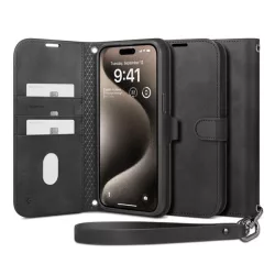   HUSĂ! - Husa SPIGEN WALLET S PRO in picioare, efect piele (FLIP, deschidere laterala, model textil) NEGRU Apple iPhone 15 Pro