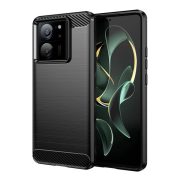   Protector de telefon din silicon (rezistență medie la impact, colț cu pernă de aer, periat, model carbon) NEGRU Xiaomi 13T Pro, 13T