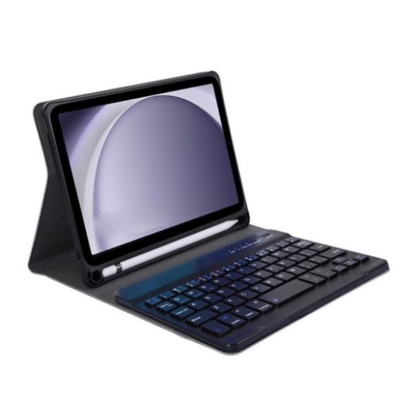 Carcasa in picioare, efect piele (FLIP, tastatura bluetooth, suport desktop, QWERTY, limba engleza, suport creion) NEGRU Samsung Galaxy Tab A9 LTE ​​​​(SM-X115), Galaxy Tab A9 WIFI (SM-X110)