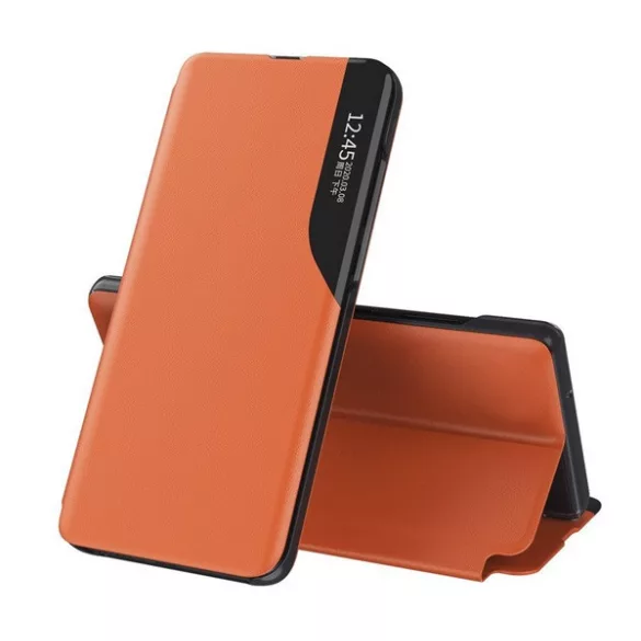 HUSĂ! - Husă în picioare, efect de piele ecologică (FLIP activ, deschidere laterală, funcție de suport pentru birou, afișare număr de telefon, fereastră de vizualizare) PORTOCALIU Samsung Galaxy A05s (SM-A057F)