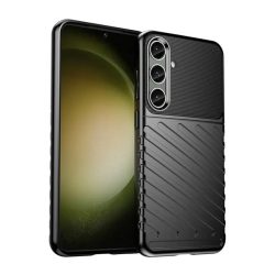   HUSĂ! - Protector de telefon din silicon (rezistent mediu la impact, cu dungi, model convex) NEGRU Samsung Galaxy S24 Plus (SM-S926)