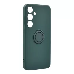   HUSĂ! - Protector de telefon din silicon (inel de suport pentru telefon, interior din microfibră de pluș, placă metalică încorporată, protecție pentru cameră) VERDE ÎNCHIS Samsung Galaxy S24 Plus (SM-S926)