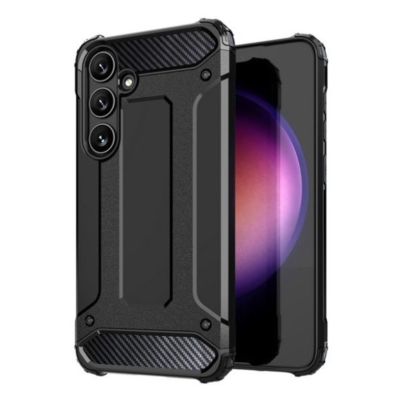 Protector de telefon Defender din plastic (rezistenta la impact mediu, colt cu perna de aer, interior din silicon, efect metalic) NEGRU Samsung Galaxy S24 Plus (SM-S926)