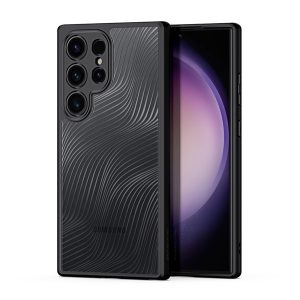 Protector de telefon din plastic DUX DUCIS AIMO (rezistență medie la impact, cadru din silicon, protecție pentru cameră, mat, model ondulat) NEGRU Samsung Galaxy S24 Ultra (SM-S928)