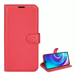   HUSĂ! - Carcasa in picioare, efect piele (FLIP, deschidere laterala, functie suport de masa, premium) RED TCL 30 4G