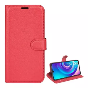 HUSĂ! - Carcasa in picioare, efect piele (FLIP, deschidere laterala, functie suport de masa, premium) RED TCL 30 4G