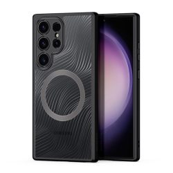   HUSĂ! - Protector de telefon din plastic DUX DUCIS AIMO (rezistență medie la impact, cadru din silicon, protecție pentru cameră, MagSafe, model ondulat) NEGRU Samsung Galaxy S24 Ultra (SM-S928)