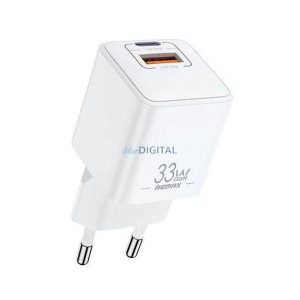 REMAX BATT încărcător de rețea USB + priză Type-C (33W, GaN, încărcător rapid PD) ALB