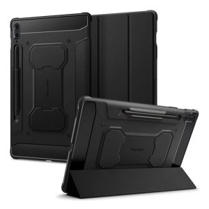 Husă SPIGEN RUGGED ARMOR PRO în picioare (FLIP activ, rezistență la șoc, TRIFOLD, suport desktop, suport creion) NEGRU Samsung Galaxy Tab S9 FE Plus LTE (SM-X616), Galaxy Tab S9 FE Plus WIFI (SM-X610)