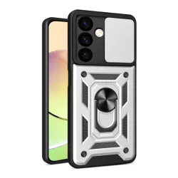  HUSĂ! - Protector din plastic pentru telefon Defender (rezistenta la impact, interior din silicon, inel de retinere, protectie pentru camera) ARGENTIU Samsung Galaxy S24 Plus (SM-S926)