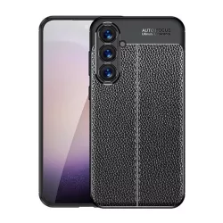   HUSĂ! - Protectie de telefon din silicon (rezistenta la impact, efect piele, model de cusaturi) NEGRU Samsung Galaxy S24 Plus (SM-S926)