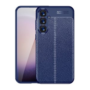Protectie din silicon pentru telefon (rezistenta la impact, efect piele, model de cusaturi) ALBASTRU INCHIS Samsung Galaxy S24 Plus (SM-S926)