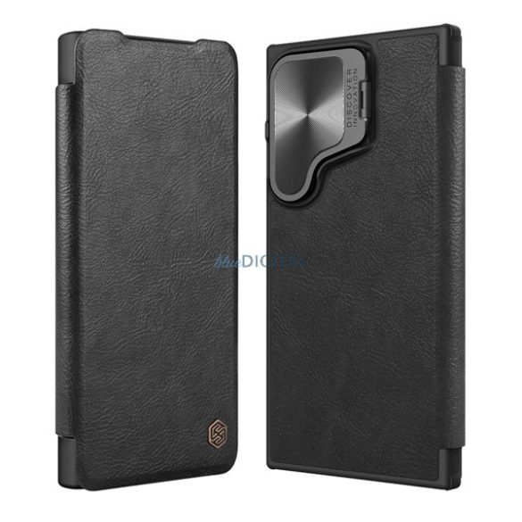 NILLKIN QIN PROP caz în picioare, efect de piele (FLIP, deschidere laterală, buzunar pentru carduri, protecție cameră, kickstand) Negru Samsung Galaxy S24 Ultra (SM-S928)
