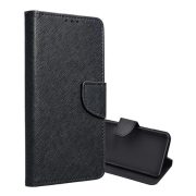   Husă în picioare, efect piele (FLIP, deschidere laterală, suport de masă, buzunar pentru card, efect textil) NEGRU Samsung Galaxy A04s (SM-A047F)