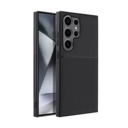   HUSĂ! - Protectie din plastic pentru telefon (cadru din silicon, rezistenta la impact, magnetic, spate cu efect piele, dungi) NEGRU Samsung Galaxy S24 Ultra (SM-S928)