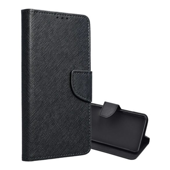 Husă în picioare, efect piele (FLIP, deschidere laterală, suport de masă, buzunar pentru card, efect textil) NEGRU Samsung Galaxy A15 (SM-A155), Galaxy A15 5G (SM-A156)