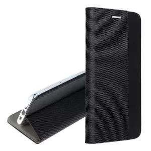 HUSĂ! - Husă în picioare, efect piele (FLIP, deschidere laterală, suport de masă, model textil) NEGRU Samsung Galaxy A15 5G (SM-A156), Galaxy A15 (SM-A155)