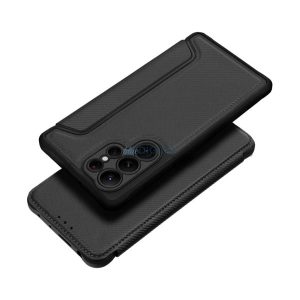 Carcasă permanentă, efect piele (FLIP, deschidere laterală, rezistență la șocuri, călcâi cu pernă de aer, protecție cameră foto, model carbon) BLACK Samsung Galaxy S24 (SM-S921)