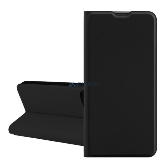 Husă permanentă, efect piele (FLIP, interior silicon, deschidere laterală, suport desktop, buzunar pentru carduri) BLACK Samsung Galaxy S24 5G (SM-S921)