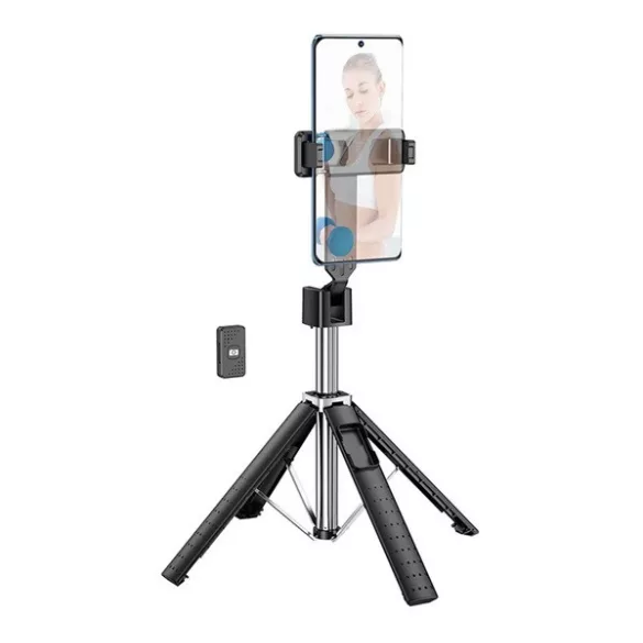 HOCO K18 selfie stick (universal, trepied, reglabil, declanșare la distanță Bluetooth, 97 cm, dimensiune 4,5-7,0 inchi) NEGRU