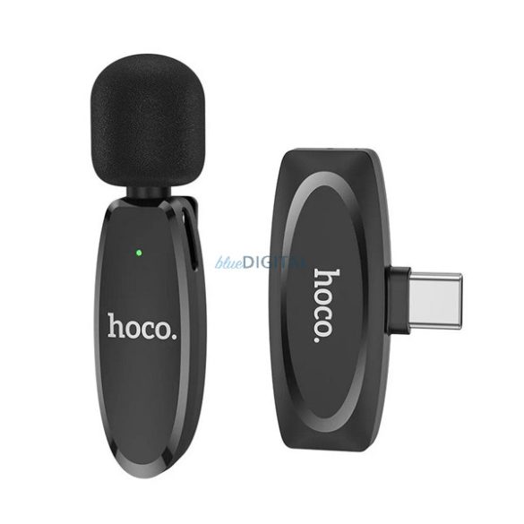 Microfon bluetooth HOCO L15 (Tip-C, LAVALIER clip-on, anulare zgomot) NEGRU