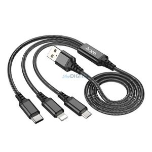 HOCO X76 cablu de încărcare 3in1 (USB - fulger/microUSB/Type-C, 2A, 100cm) NEGRU