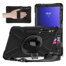   Protector de telefon din plastic Defender (rezistenta la impact, suport, 360° + curea de mana, curea de umar) NEGRU Samsung Galaxy Tab S9 FE Plus LTE (SM-X616), Galaxy Tab S9 FE Plus WIFI (SM-X610)