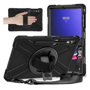 Protector de telefon din plastic Defender (rezistenta la impact, suport, 360° + curea de mana, curea de umar) NEGRU Samsung Galaxy Tab S9 FE Plus LTE (SM-X616), Galaxy Tab S9 FE Plus WIFI (SM-X610)