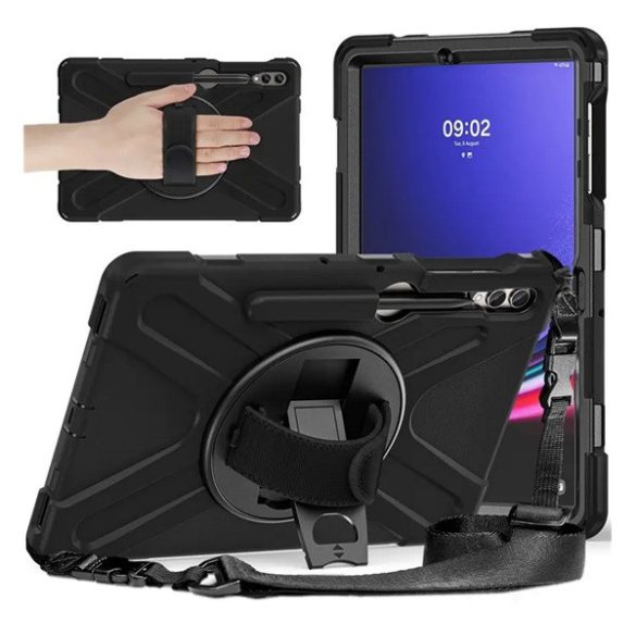 Protector de telefon din plastic Defender (rezistenta la impact, suport, 360° + curea de mana, curea de umar) NEGRU Samsung Galaxy Tab S9 FE Plus LTE (SM-X616), Galaxy Tab S9 FE Plus WIFI (SM-X610)