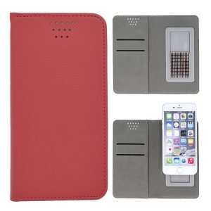 Carcasă staționară, efect piele (universală, cu deschidere laterală, glisantă, fixare auto-adezivă, diamant de 6,6-6,9") ROȘU