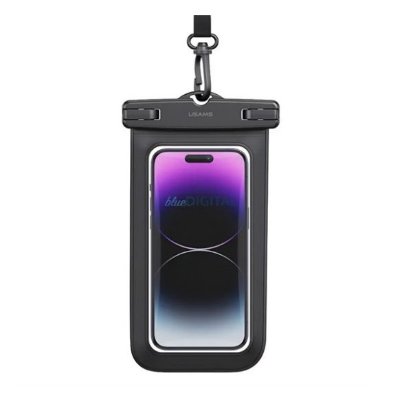 HUSĂ! - USAMS YD011 carcasă impermeabilă/rezistentă la apă (universală, IPX68, cârlig pentru gât, dimensiune 6,7") NEGRU