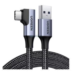 UGREEN cablu de date (USB - Tip-C, 3A, încărcător rapid 3.0, 100cm, 90 grade, șiret) NEGRU