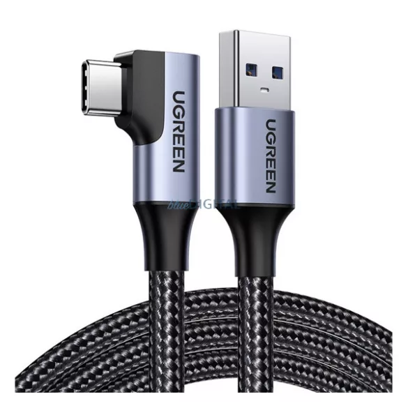 UGREEN cablu de date (USB - Tip-C, 3A, încărcător rapid 3.0, 100cm, 90 grade, șiret) NEGRU