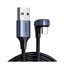   Cablu de date UGREEN (USB - Type-C, 3A, încărcător rapid, 100W, 100cm, 180 grade, șiret) NEGRU