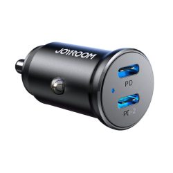   Încărcător auto JOYROOM 2 prize de tip C (30W, încărcător rapid PD, indicator LED) NEGRU