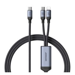   Cablu de date JOYROOM 2in1 (Tip-C - fulger/Tip-C, 100W, încărcător rapid, 150cm, șiret) NEGRU